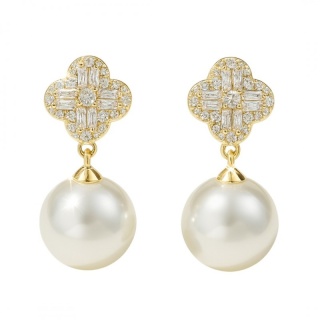 Kolczyki ze stali szlachetnej pozłacane 14k złotem, Wiszące Perły