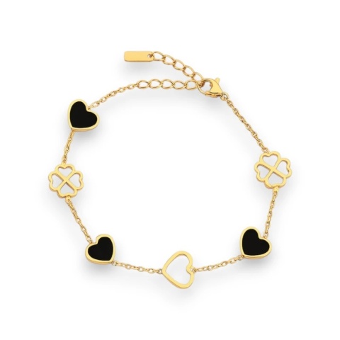 Bransoletka na rękę stal chirurgiczna pozłacana 14k złotem SERCA, Koniczynki BST1551