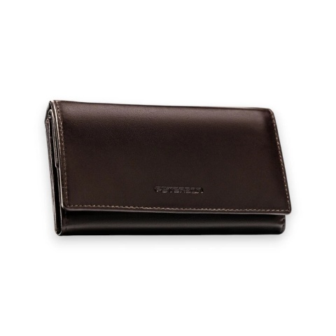 Duży, skórzany portfel damski w brązowym kolorze z systemem RFID - Peterson