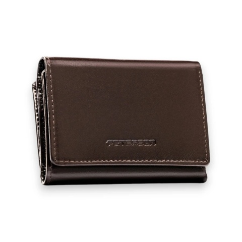 Mały, brązowy portfel damski ze skóry naturalnej z systemem RFID - Peterson