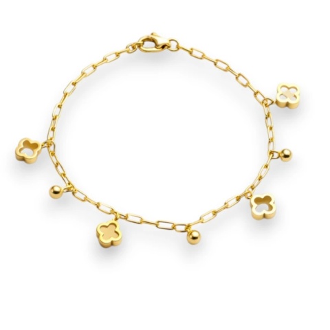 Bransoletka na rękę stal chirurgiczna pozłacana 14k złotem, koniczynka