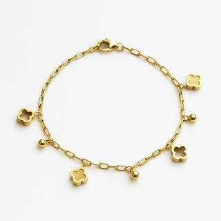 Bransoletka na rękę stal chirurgiczna pozłacana 14k złotem, koniczynka