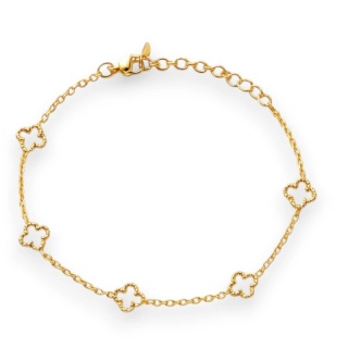 Bransoletka na rękę stal chirurgiczna pozłacana 14k złotem, koniczynka