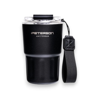 Czarny Kubek Termiczny 360ml Peterson – Stal Nierdzewna 304, Słomka i Ustnik