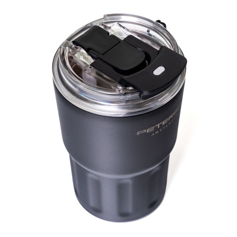 Czarny Kubek Termiczny 360ml Peterson – Stal Nierdzewna 304, Słomka i Ustnik