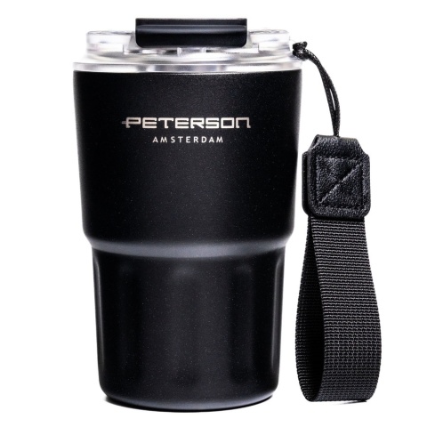 Czarny Kubek Termiczny 360ml Peterson – Stal Nierdzewna 304, Słomka i Ustnik