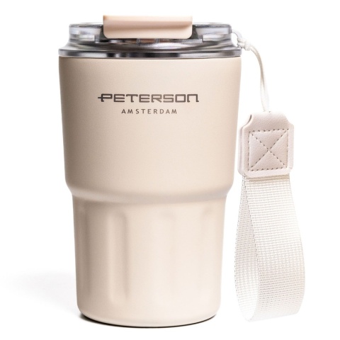 Kubek termiczny ze stali nierdzewnej w beżowym kolorze z podwójnymi ściankami - Peterson