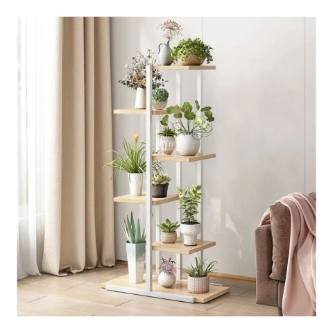 Kwietnik Biało-Brązowy 113x60x20cm – Regał na Kwiaty z 6 Półkami SZ16B