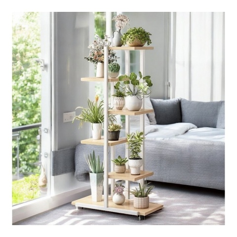 Kwietnik Biało-Brązowy 113x60x20cm – Regał na Kwiaty z 6 Półkami SZ16B