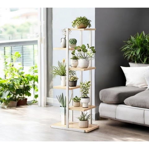 Kwietnik Biało-Brązowy 113x60x20cm – Regał na Kwiaty z 6 Półkami SZ16B