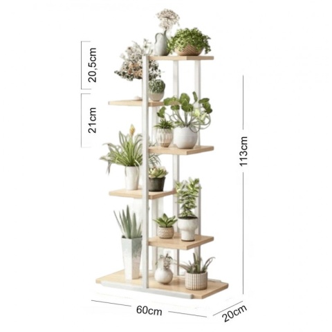 Kwietnik Biało-Brązowy 113x60x20cm – Regał na Kwiaty z 6 Półkami SZ16B