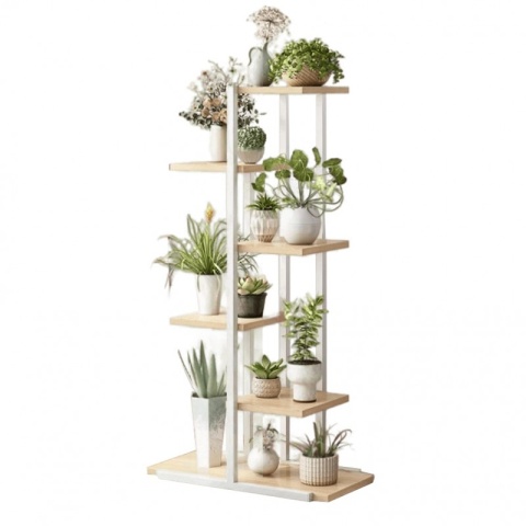 Kwietnik Biało-Brązowy 113x60x20cm – Regał na Kwiaty z 6 Półkami SZ16B