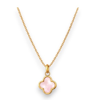 Naszyjnik Różowa Koniczynka – Stal Szlachetna Pozłacana 14K Złotem NST2262