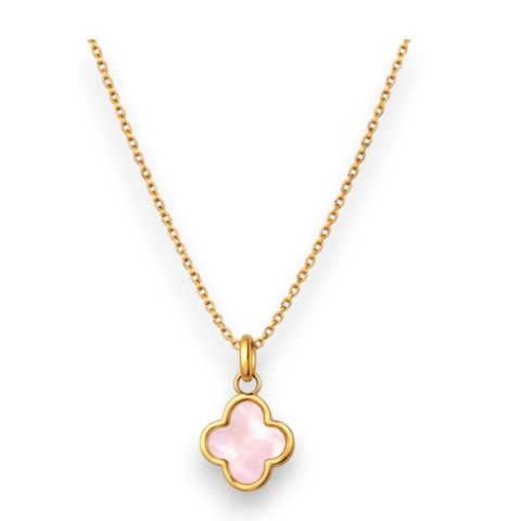 Naszyjnik Różowa Koniczynka – Stal Szlachetna Pozłacana 14K Złotem NST2262