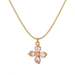 Naszyjnik Różowy Kwiat – Stal Nierdzewna Pozłacana 14K Złotem NST2258