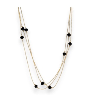 Pozłacany Naszyjnik z Trzema Łańcuszkami i Czarnymi Koralikami – Stal Szlachetna
