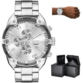 Zegarek Męski Diesel Spiked DZ4677 Chronograph – Srebrny Stalowy + Box
