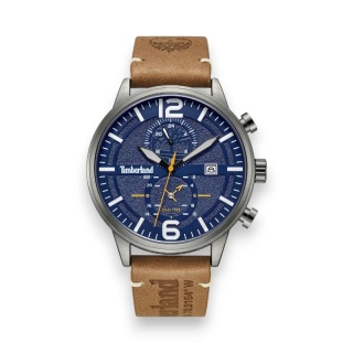 Zegarek Męski Timberland TDWGF2182301 – Granatowa Tarcza, Brązowy Pasek i Funkcja Dual Time
