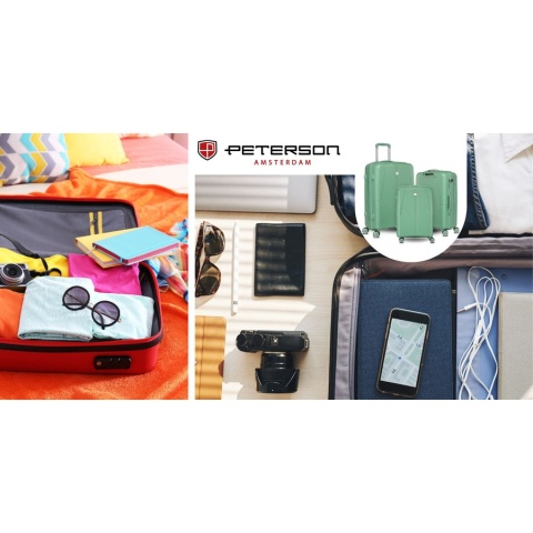 Zestaw walizek podróżnych z tworzywa ABS w zielonym kolorze - Peterson