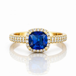 Pierścionek stal chirurgiczna 14k złoto z niebieską cyrkonią PST993