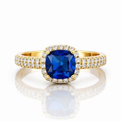 Pierścionek stal chirurgiczna 14k złoto z niebieską cyrkonią PST993