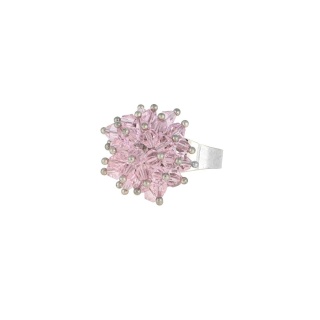 Posrebrzany pierścionek z różowymi koralikami – stal szlachetna, rozmiar uniwersalny