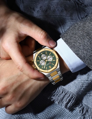 Zegarek Męski Curren 8440 – Srebrno-Złoty Chronograf z Zieloną Tarczą