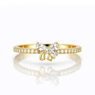 Złoty pierścionek stal chirurgiczna 14k kokarda z cyrkoniami PST994