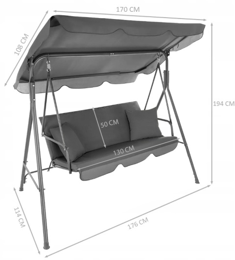 Huśtawka Ogrodowa 3-Osobowa Relax Funfit Garden – Zestaw z Materacem i Poduszkami