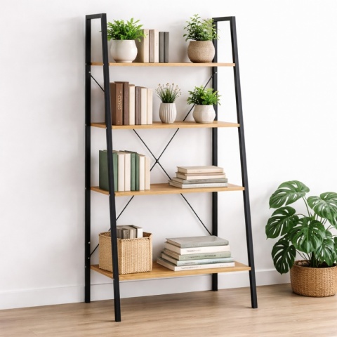 Loftowy regał 4-poziomowy 60x147 cm – czarny stelaż, jasny brąz