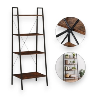 Loftowy regał 4-poziomowy SZ51BR – czarny z brązowym blatem (60x35x147 cm)