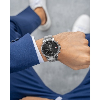 Zegarek męski Tommy Hilfiger Daniel 1710413 | Srebrny z czarną tarczą