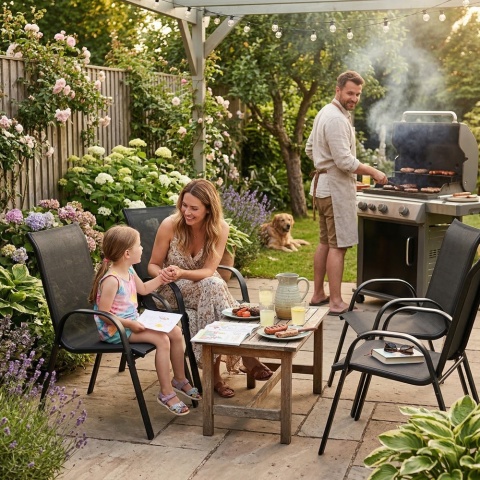 Zestaw 4 krzeseł ogrodowych czarnych FUNFIT – Wygodne meble na taras i balkon