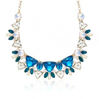 Efektowny Naszyjnik Kolia N1096 – Turkusowe i Zielone Kryształy