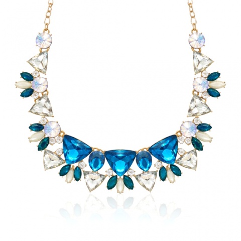 Efektowny Naszyjnik Kolia N1096 – Turkusowe i Zielone Kryształy