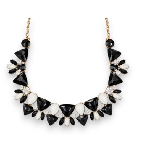 Efektowny naszyjnik KOLIA kryształy czarno białe, złoty N1095