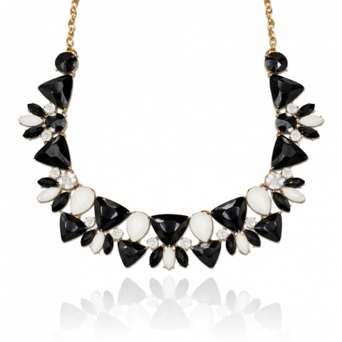 Efektowny naszyjnik KOLIA kryształy czarno białe, złoty N1095