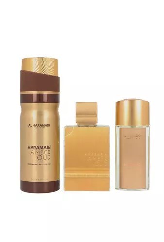 Zestaw Al Haramain Amber Oud Gold Edition Pure Perfume 75 ml + Pure Perfume 30ml + Deodorant Body Spray 200ml