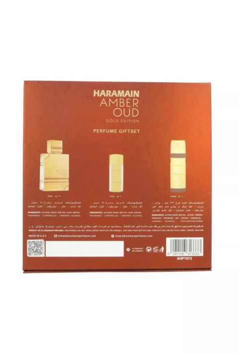 Zestaw Al Haramain Amber Oud Gold Edition Pure Perfume 75 ml + Pure Perfume 30ml + Deodorant Body Spray 200ml
