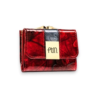 Mały, skórzany portfel damski w czerwonym kolorze zamykany na zatrzask i bigiel - Peterson
