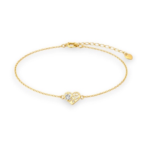 Bransoletka na rękę stal chirurgiczna pozłacana 14k złotem Celebrytka, ażurowe serce cyrkonia