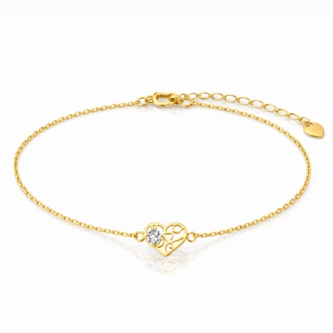 Bransoletka na rękę stal chirurgiczna pozłacana 14k złotem Celebrytka, ażurowe serce cyrkonia
