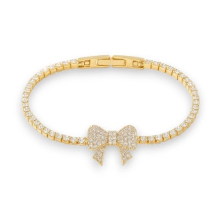 Bransoletka na rękę stal chirurgiczna pozłacana 14k złotem, kokardka BST1596