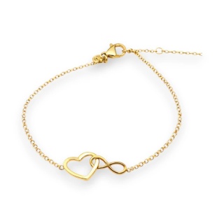 Bransoletka na rękę stal chirurgiczna pozłacana 14k złotem, serce, nieskończoność