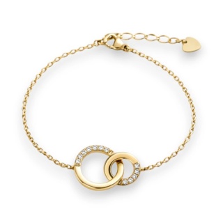 Bransoletka na rękę stal chirurgiczna pozłacana 14k złotem zaplecione kółka, cyrkonie