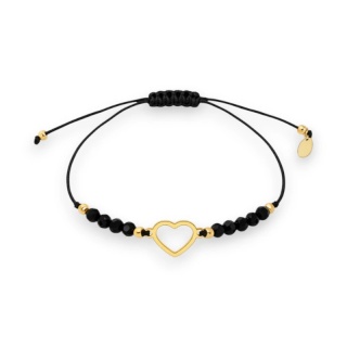 Bransoletka na rękę stal chirurgiczna pozłacana SERCE, czarna na sznurku