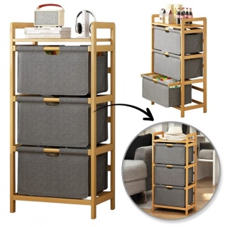 Bambusowy regał, szafka z materiałowymi szufladami 32 x 45 x 96cm SZ43