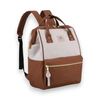 Beżowo-brązowy plecak damski z poliestru z miejscem na laptopa - Peterson