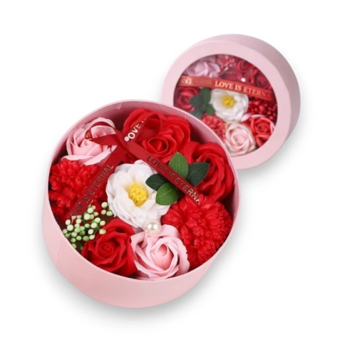 Bukiet zapachowych kwiatów mydlanych w ozdobnym pudełku, BUK25CZE