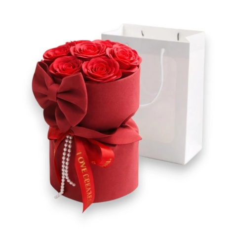 Flower box, bukiet zapachowych kwiatów mydlanych w pudełku 8szt. LED BUK24CZE